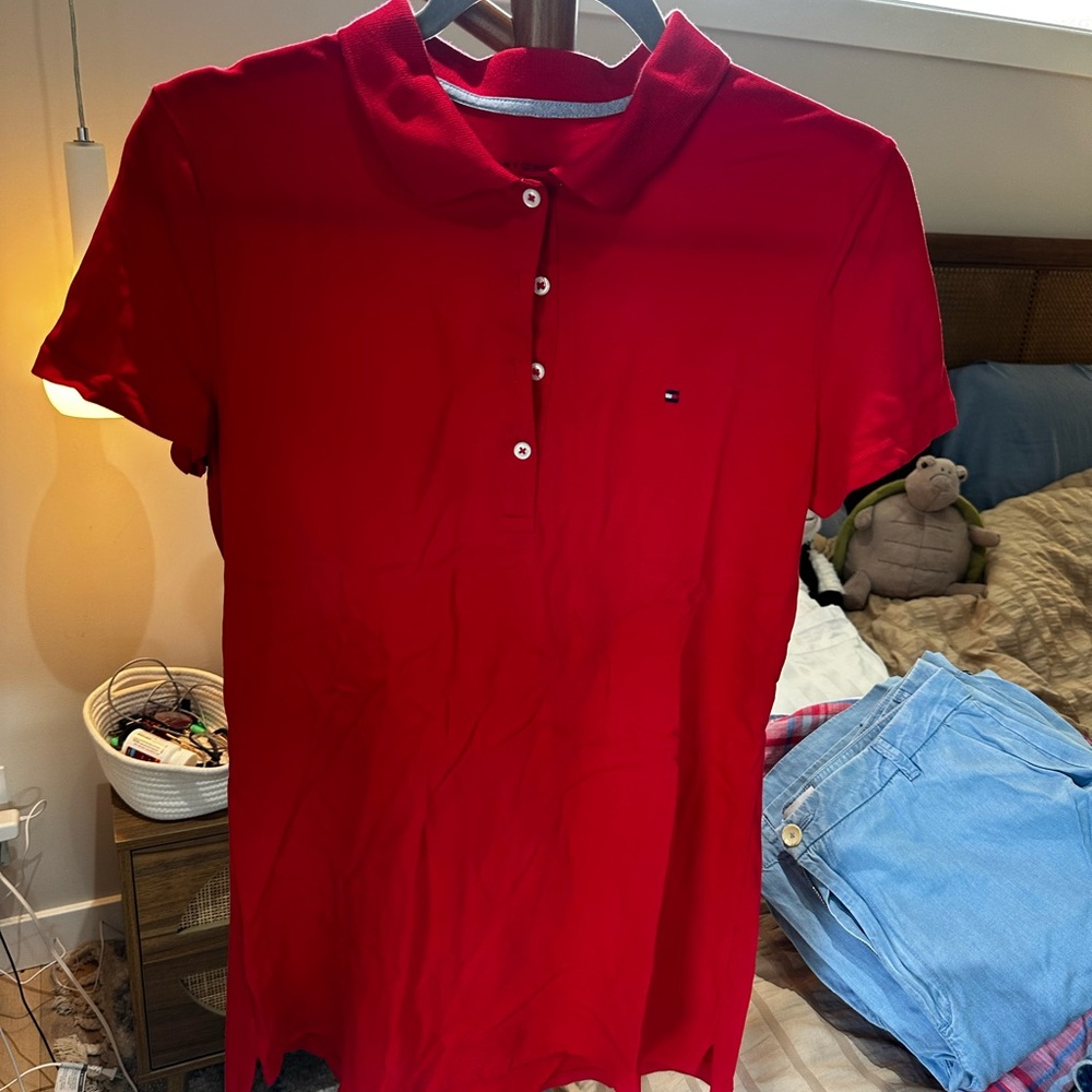 Tommy Hilfiger Red Fitted Short Sleeve Polo Shirt